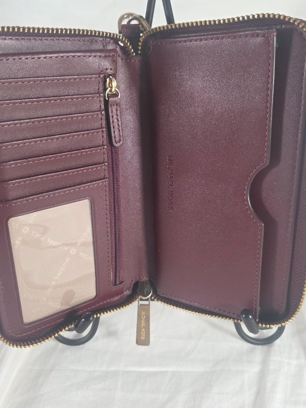 Michael Kors Adele Double Zip Pebbled Leather Wristlet Wallet - Burgundy - Picture 5 of 5